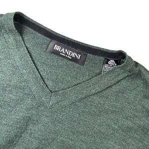 BRANDINI Mens Green V-Neck 100% Merino extra fine Wool Vest Sweater‎ Italy XL